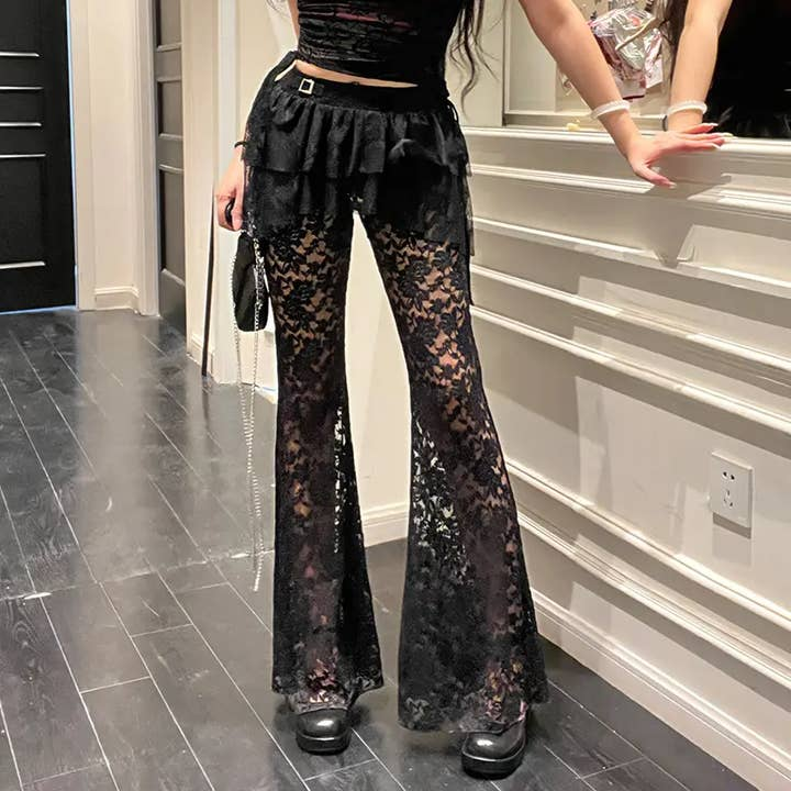 Women's Lace Hollow Irregular Skirt Pants