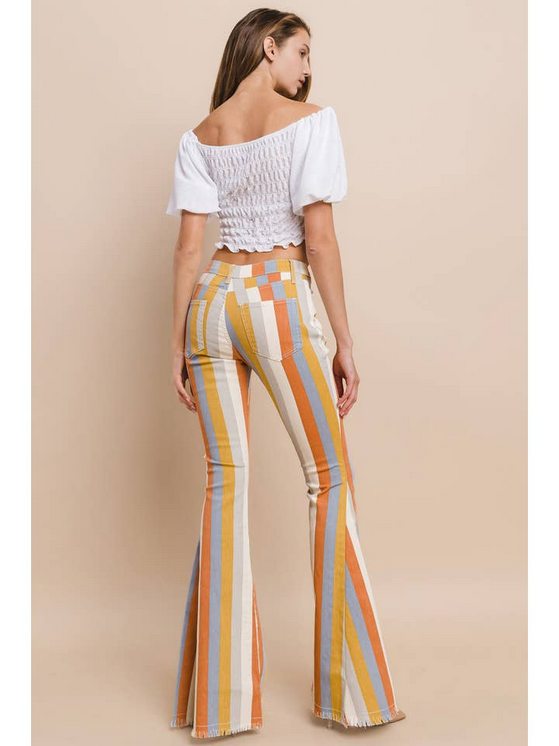Women's Multi Stripe Denim Bellbottom Jeans