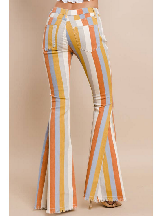 Women's Multi Stripe Denim Bellbottom Jeans