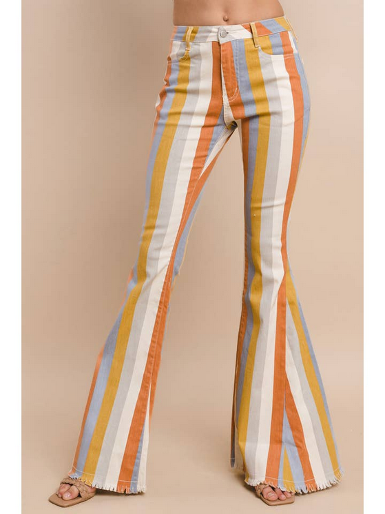Women's Multi Stripe Denim Bellbottom Jeans