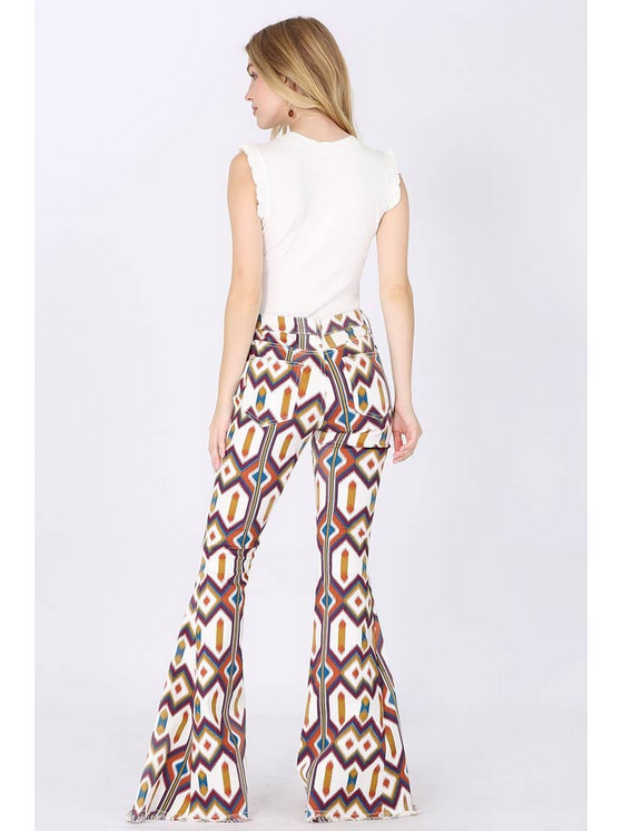Women's Western Aztec Print Bellbottom Flare Jeans