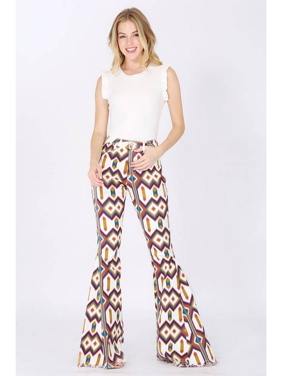 Women's Western Aztec Print Bellbottom Flare Jeans