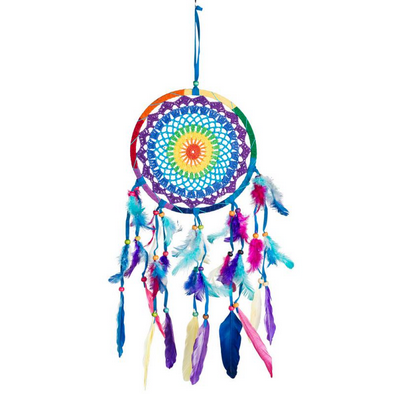 Crochet Rainbow Feather & Bead Dreamcatcher