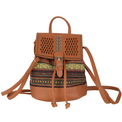 Small Vegan Leather & Baja Stripe Backpack