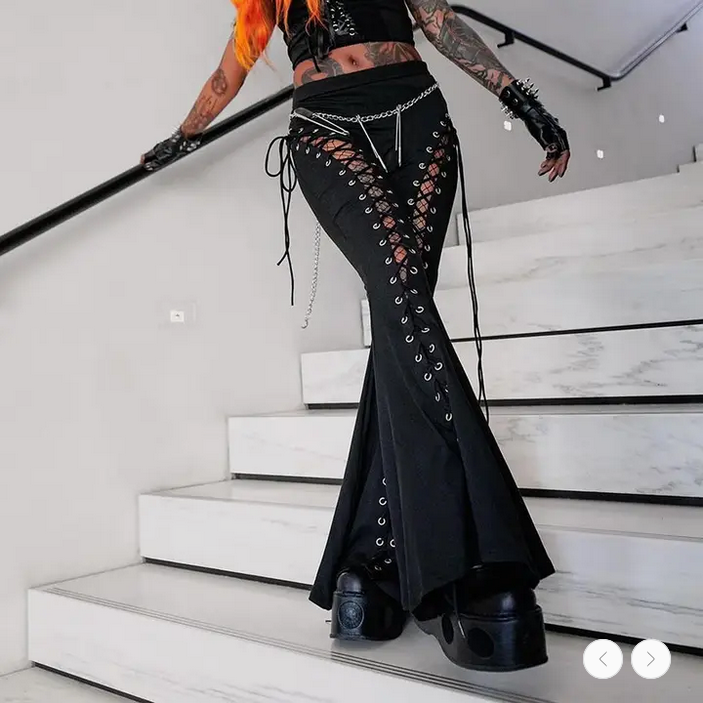 Women Fashion Sexy Gothic Hollow-Out Lace-Up Flared Pants
