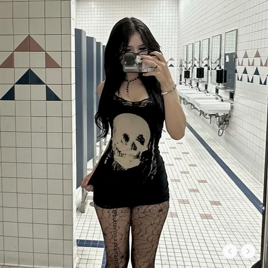 Women's Skull Print Sling Mini Dress