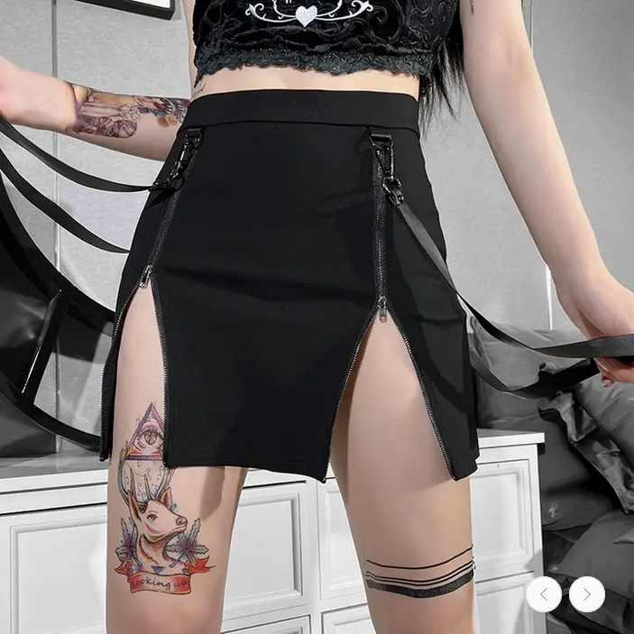 Women Summer Gothic Double Zipper Design Slit Tight Skirt