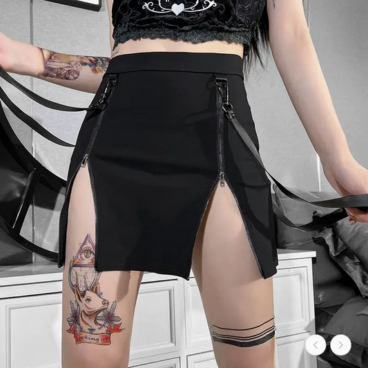 Women Summer Gothic Double Zipper Design Slit Tight Skirt