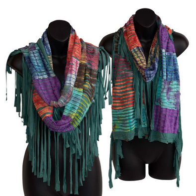 Razor Cut Patchwork Infinity Scarf With Buttons