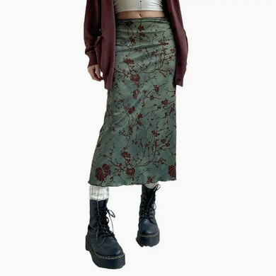 Women's Whimsy Goth Retro Floral Print High Waist Skirt