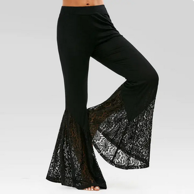 Women's Black Gothic Lace Flared Pants