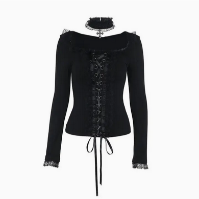 Women's Gothic Lace-Up Long-Sleeve w/ Collar