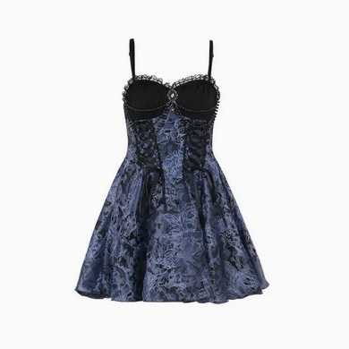 Women's Gothic Floral Jacquard Spaghetti Dress