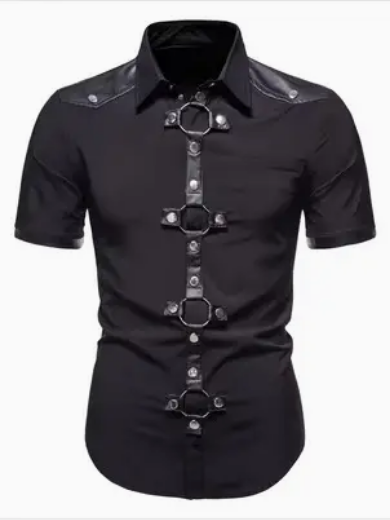 Men's Black Wave Bondage Button Up Shirt