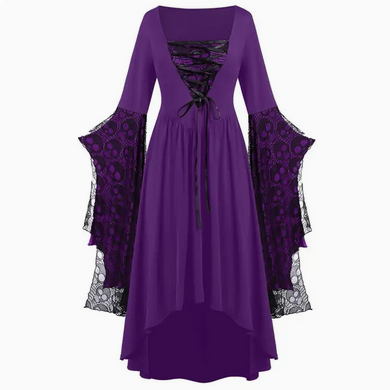 Women's Deep V Lace Detail Long Sleeve Witchy Maxi Dress