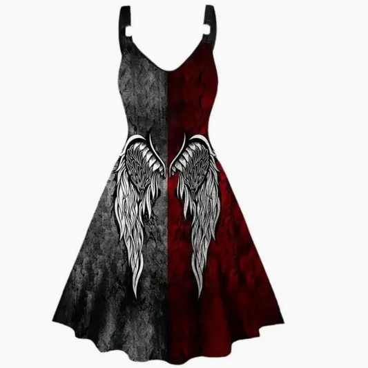 Women's Gothic Wings Print Split Color Dress