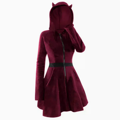 Women's Velvet Devil Horn Hoodie Dress