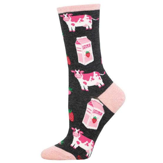 Women's Strawberry Milk Cow Crew Socks
