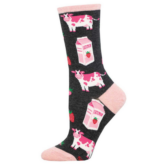 Women's Strawberry Milk Cow Crew Socks