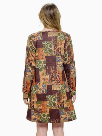 Women's Boho Floral Patchwork Printed Pocket Dress