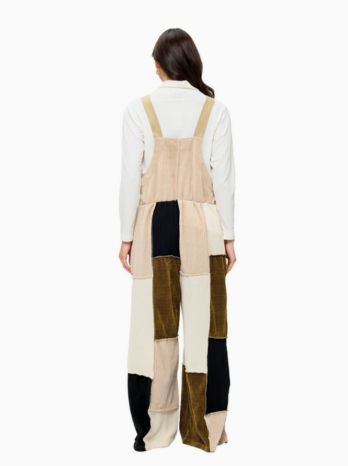 Unisex Cozy Colorblock Knit Patchwork Overalls