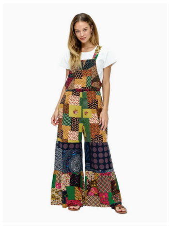Unisex Boho Floral Patchwork Print Overalls