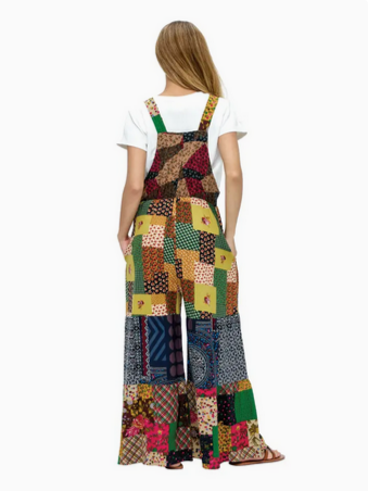 Unisex Boho Floral Patchwork Print Overalls