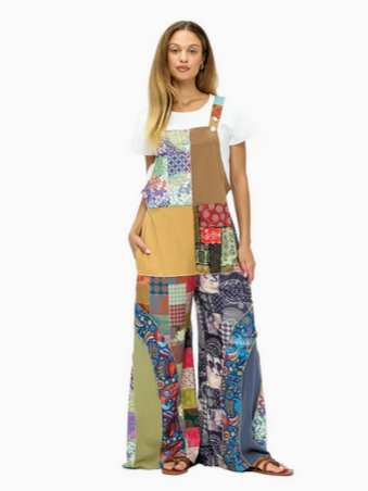 Colorful Hippie Boho Floral Patchwork Overalls