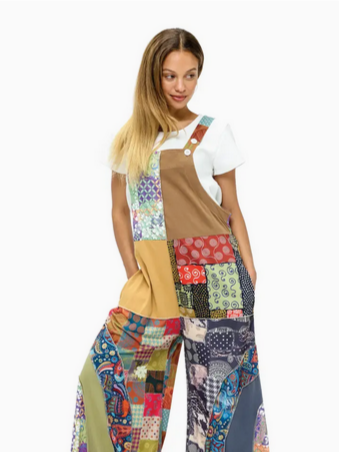 Colorful Hippie Boho Floral Patchwork Overalls