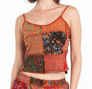 Women's Patchwork Multi Print Strap Crop Top