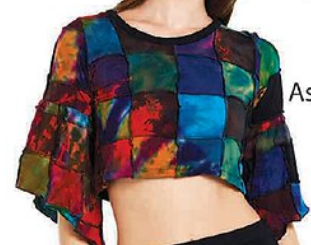 Women's Spandex Tie-Dye Mismatched Patchwork Crop Top