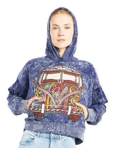 Women's Cotton Tie-Dye Hippie Bus Crop Hoodie