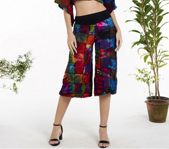 Women's Tie-Dye Multi Patchwork Culotte Pants