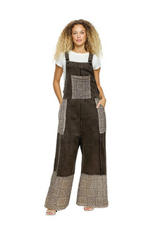 Women's Vintage Wash Colorblack Lace Applique Overalls