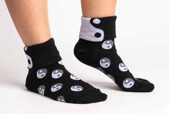 Women's Yin Yang Zen Turn Cuff Crew Socks