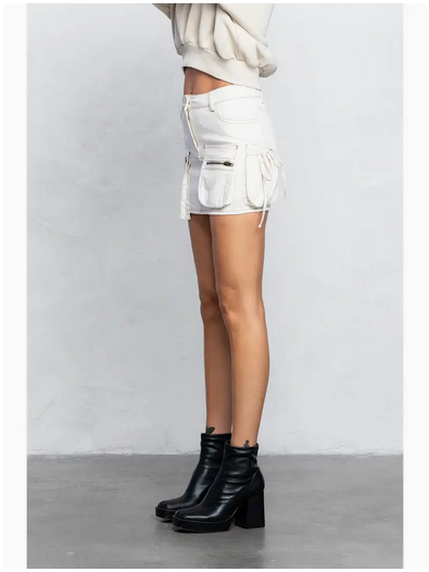 Women's Contrast Stitch Cargo Mini Skirt w/ Pocket Details