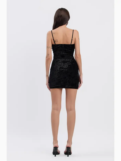 Women's Crushed Velvet Mini Dress w/ Lace Contrast