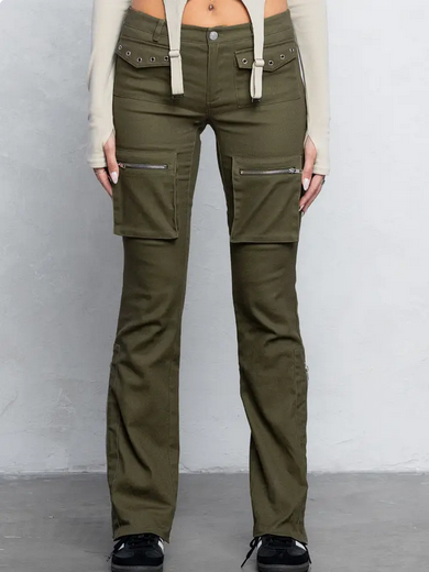 Women's Cargo Stretch Twill Bootcut Pants w/ Zipper Detail
