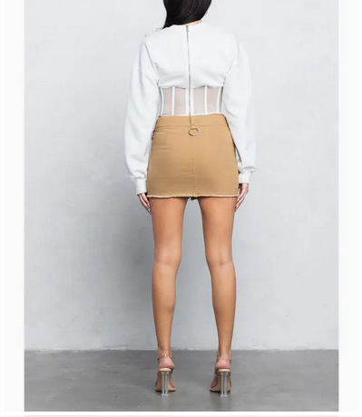 Women's Distressed V-Cut Mini Skirt w/ O-Ring Details
