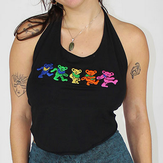 Women's Cotton Lycra Grateful Dead Dancing Bear Tie-Back Top