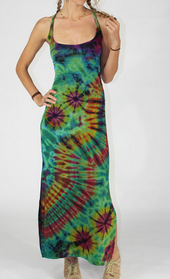 Women's Rayon Spandex Tie-Dye Corset Back Side Slit Maxi Dress