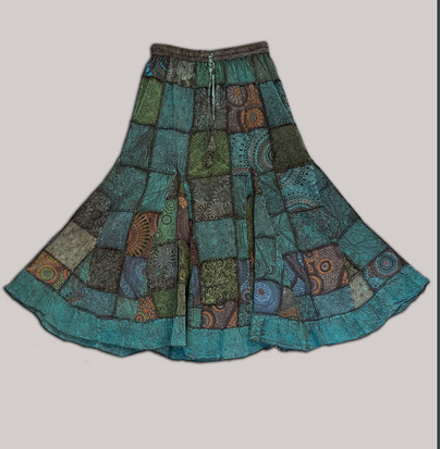 Women's Cotton Patchwork Elastic Drawstring Maxi Skirt