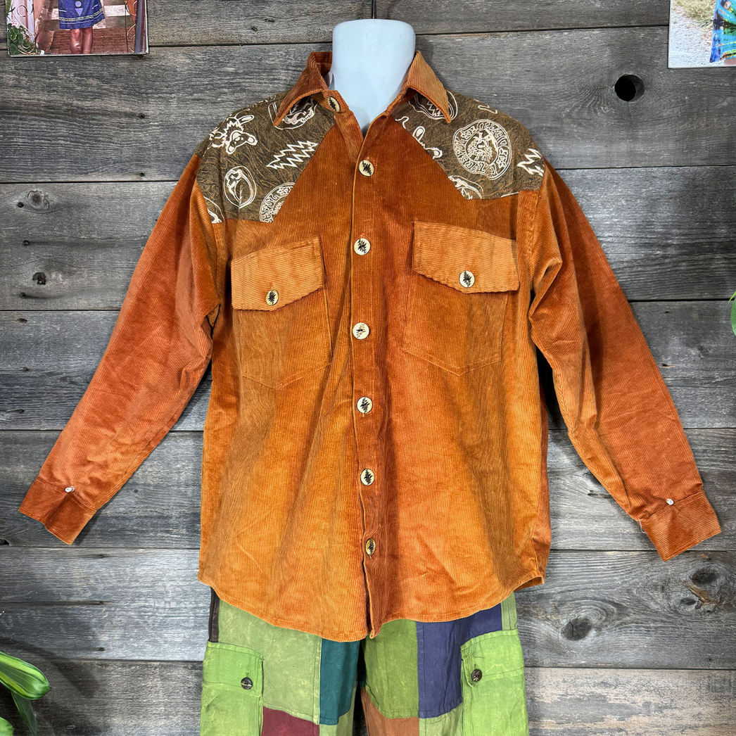 Men's Corduroy Cotton Grateful Dead Symbols Button-Up Shirt