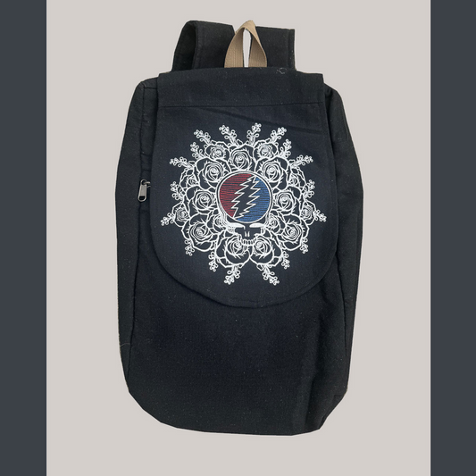 Grateful Dead Steal Your Face Rose Embroidery Cotton Long Backpack