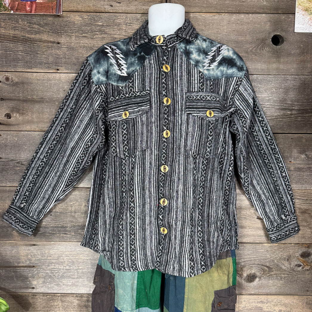 Men's Heavy Cotton Grateful Dead Bolt Stealie Embroidery Long Sleeve Shirt