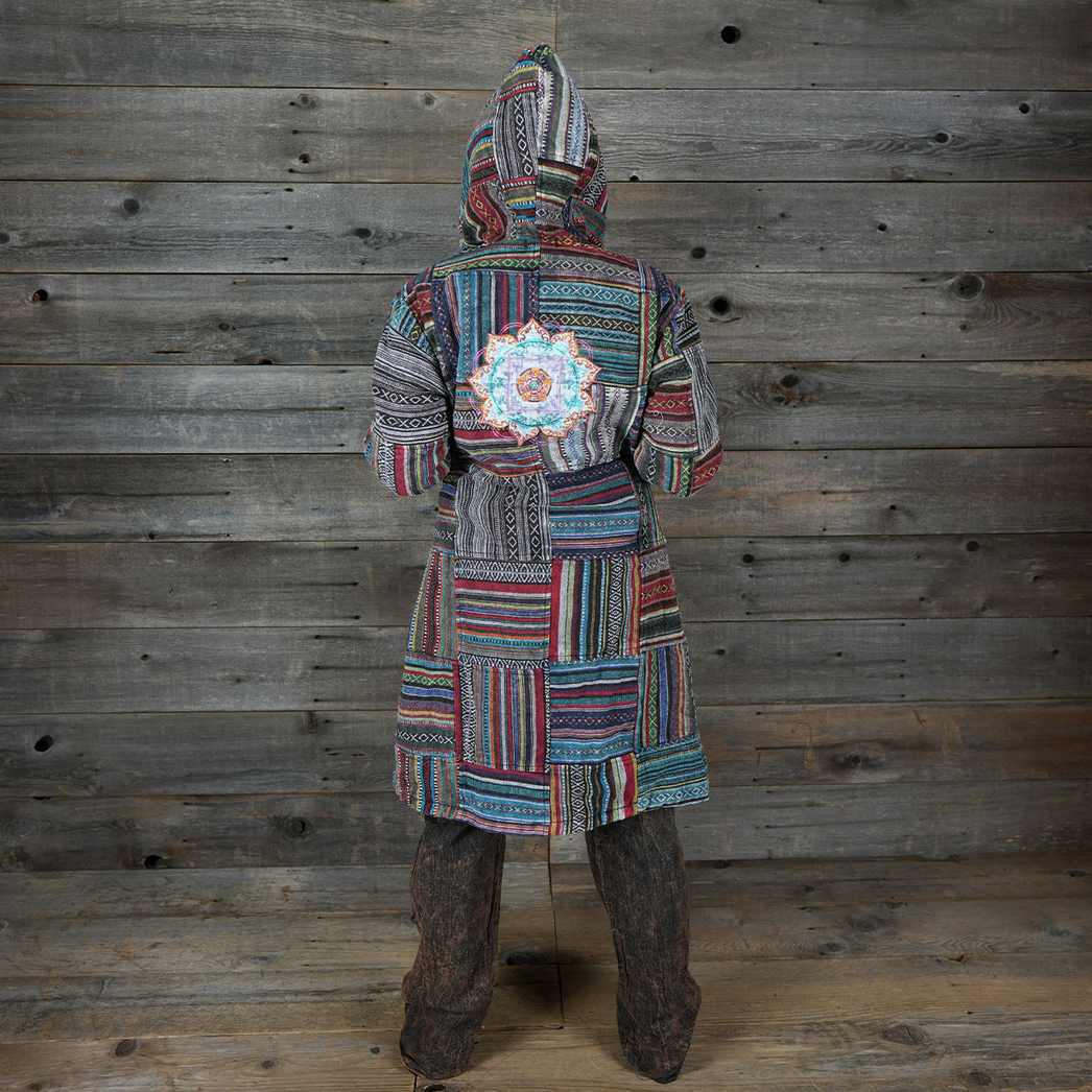 Women's Cotton Stonewash Patchwork Fleece Lined Mandala Jacket