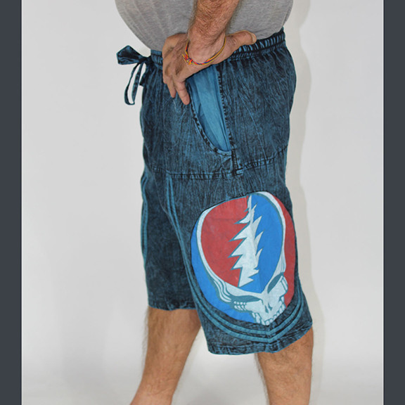 Men's Cotton Grateful Dead Stealie Side Drawstring Shorts