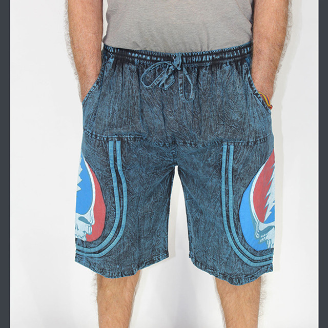 Men's Cotton Grateful Dead Stealie Side Drawstring Shorts
