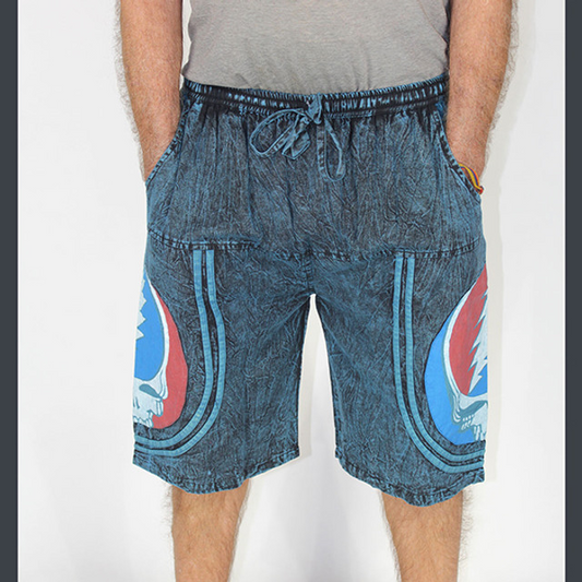 Men's Cotton Grateful Dead Stealie Side Drawstring Shorts