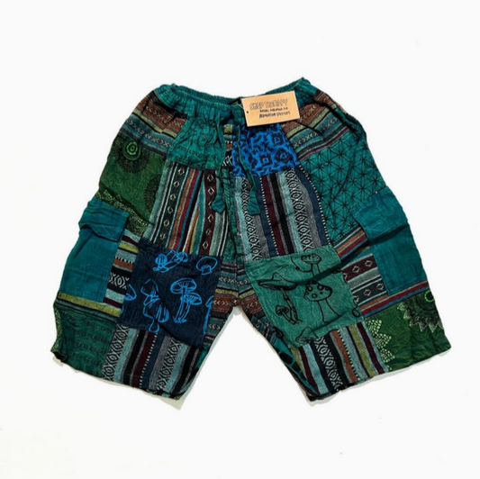 Men's Cotton Patchwork Mushroom Print Cargo Shorts